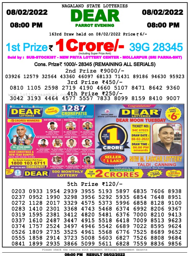 Dear Lottery Results