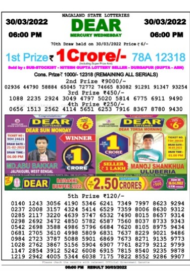 Dear Lottery Results