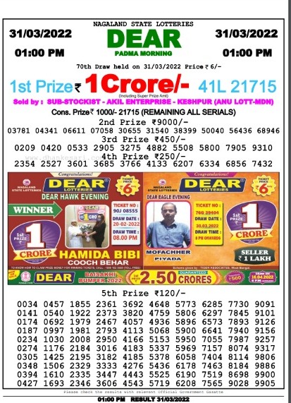 Dear Lottery Results