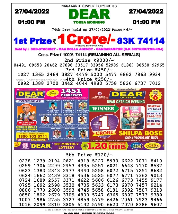 Dear Lottery Results