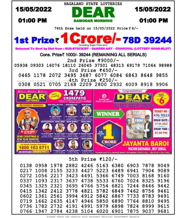 Dear Lottery Results
