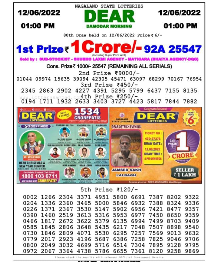 Dear Lottery Results