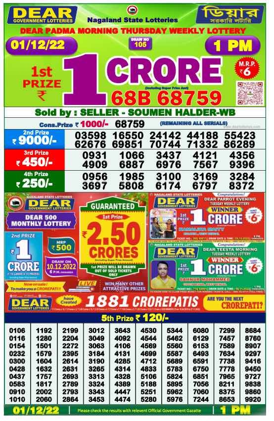 Dear Lottery Results