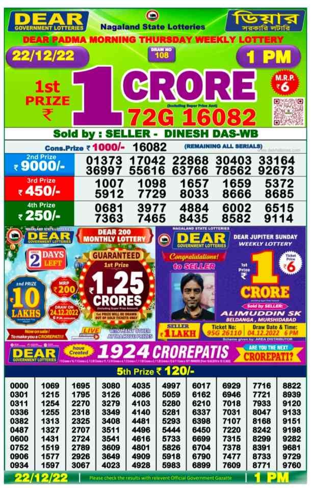 Dear Lottery Results