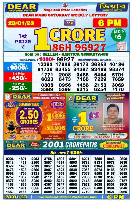 Dear Lottery Results