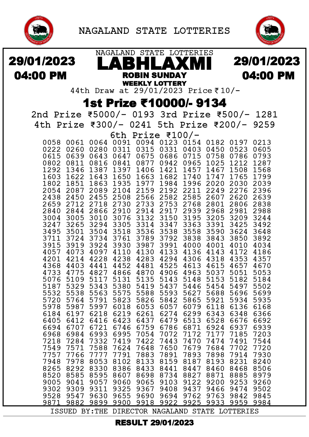 dear lottery result