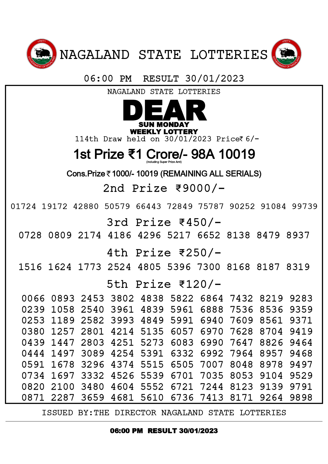 dear lottery result