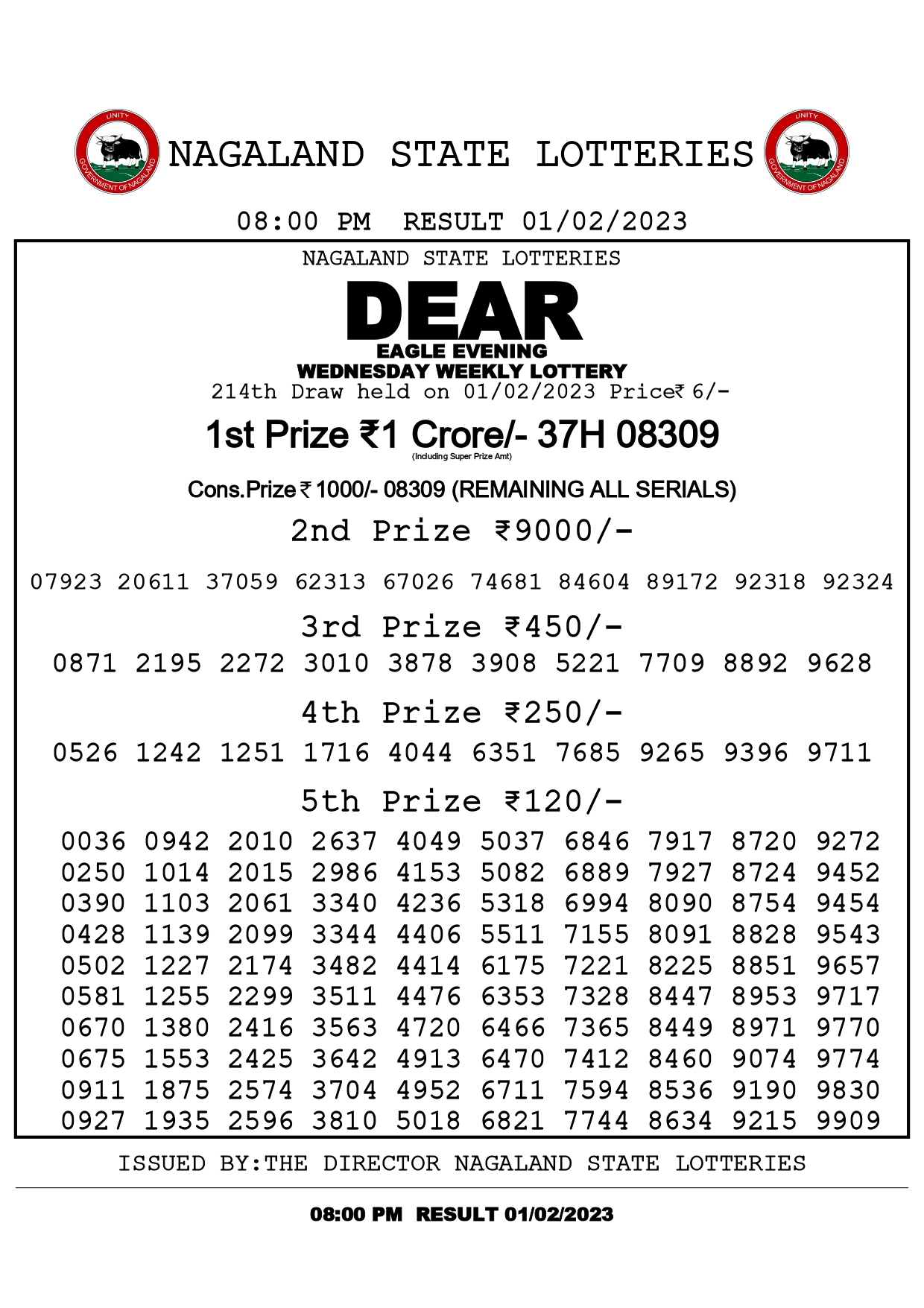 DEAR DAILY LOTTERIES