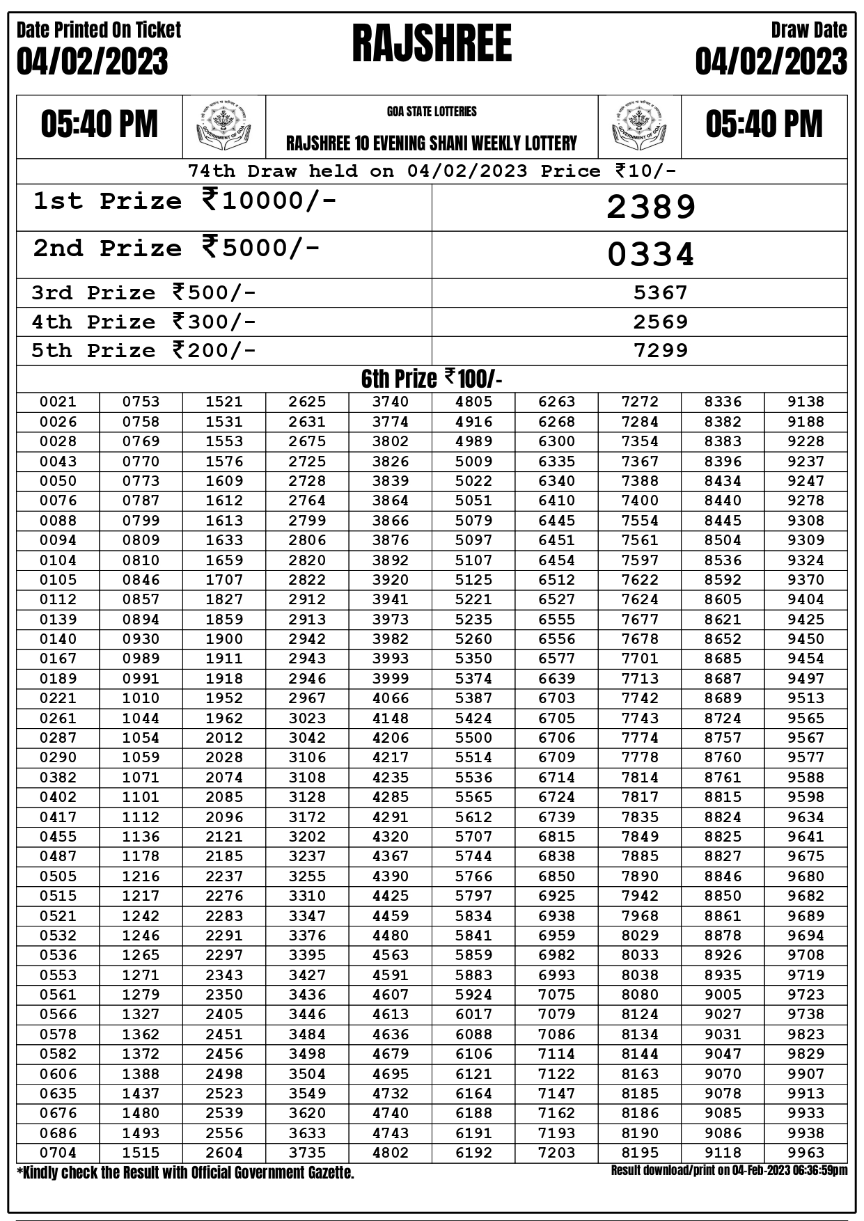 Rajshree weekly lottery
