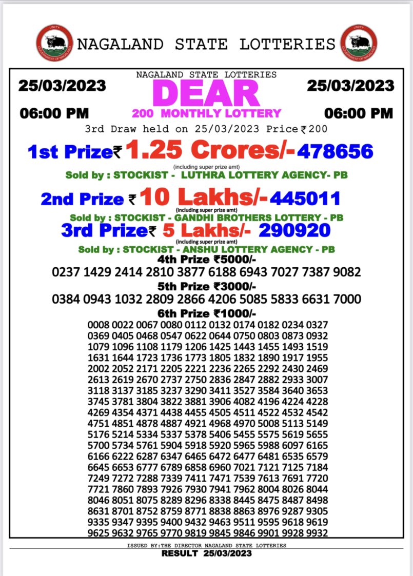 Dear Lottery Results