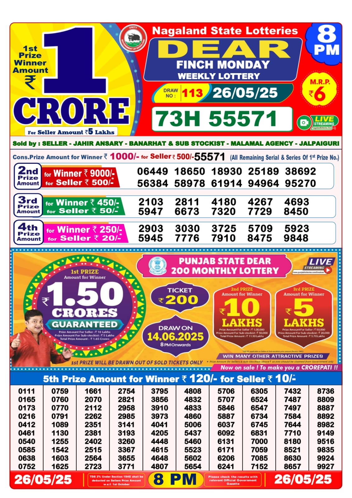 Lottery sambad today 8PM 26-05-2025
