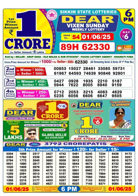 Dear Lottery Results