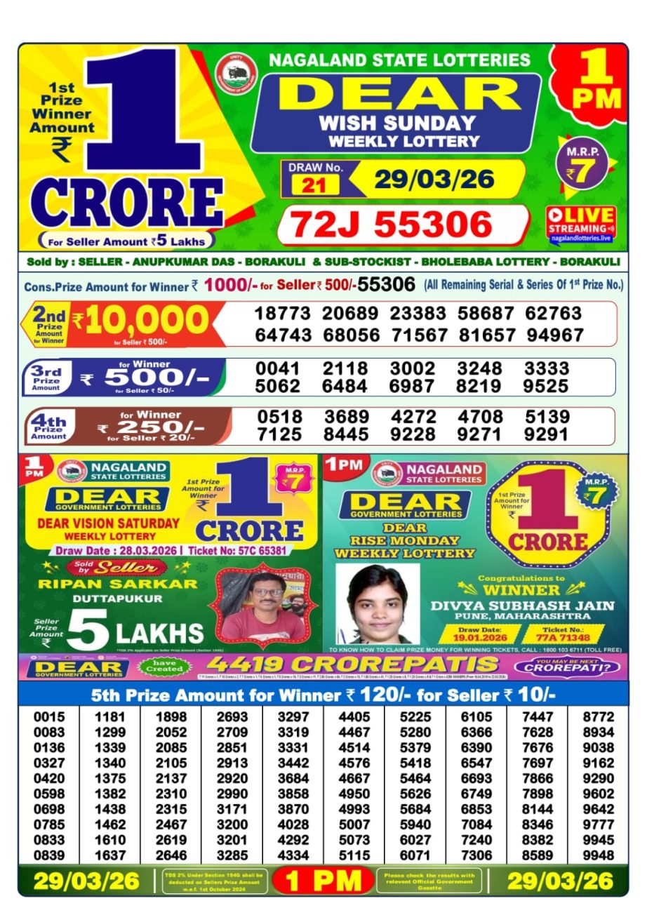 Dear Lottery Sambad Morning Result 29 03 26