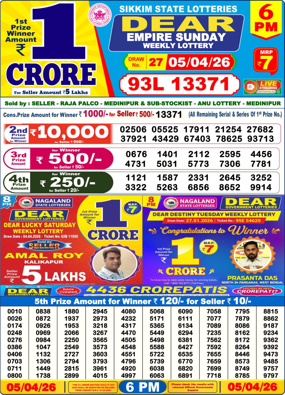 Lottery Sambad Result Today 05 04 26 | 6 PM