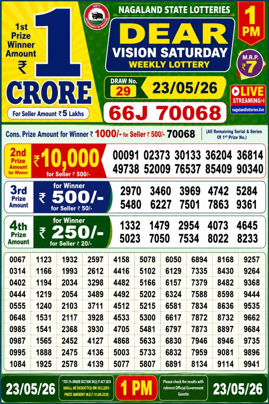 Dear Lottery Sambad Morning Result 23 05 26