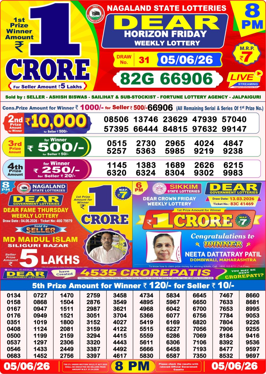 Dear Lottery Sambad 05 06 26 | 8 PM Result