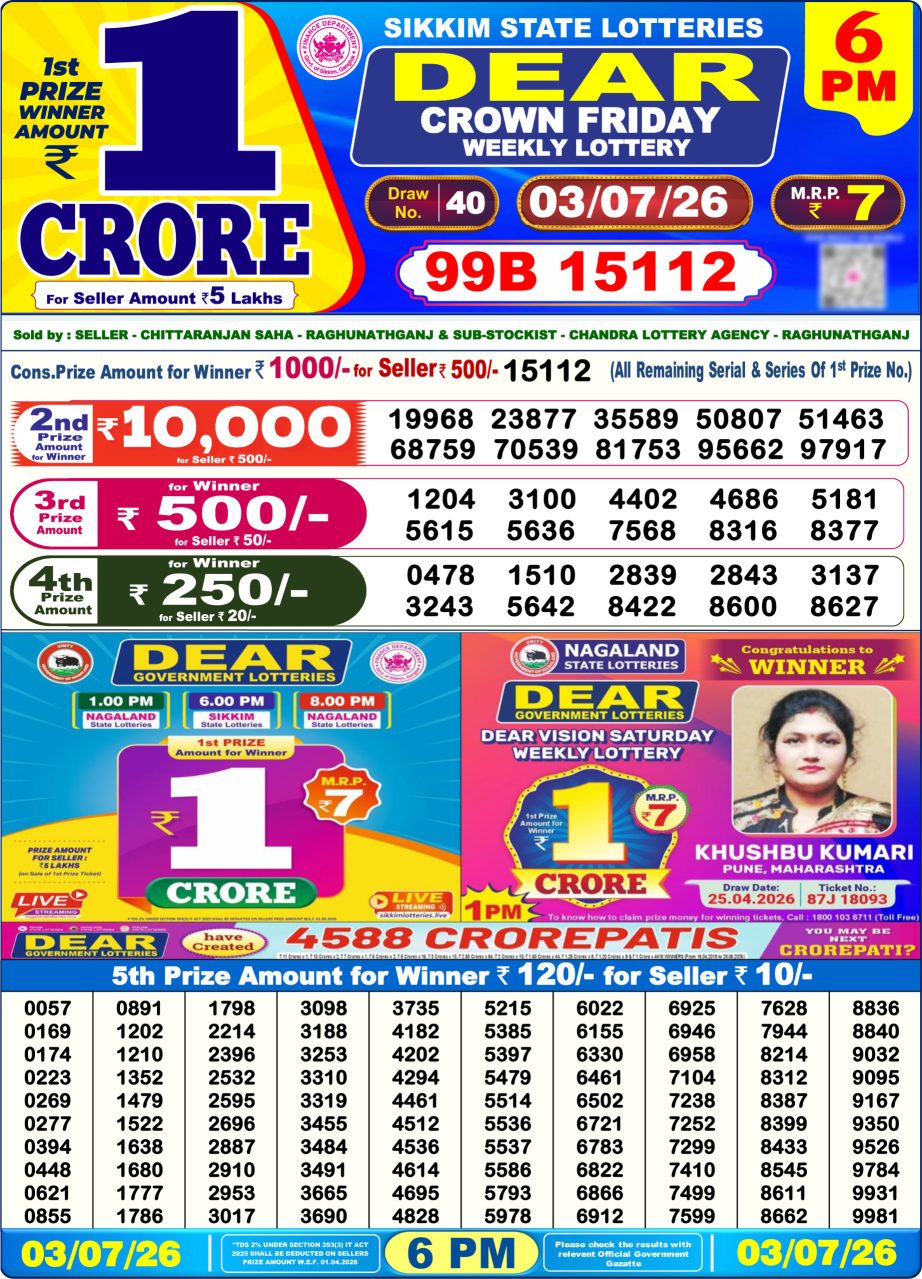 Lottery Sambad Result Today 03 07 26 | 6 PM