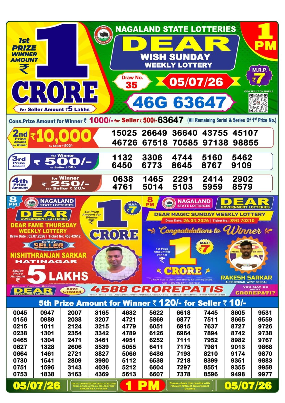 Dear Lottery Sambad Morning Result 05 07 26