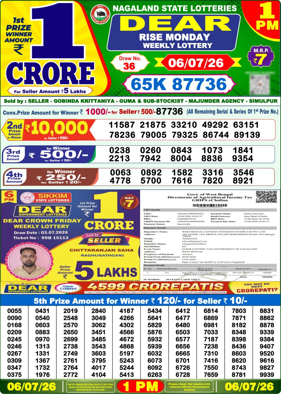 Dear Lottery Sambad Morning Result 06 07 26