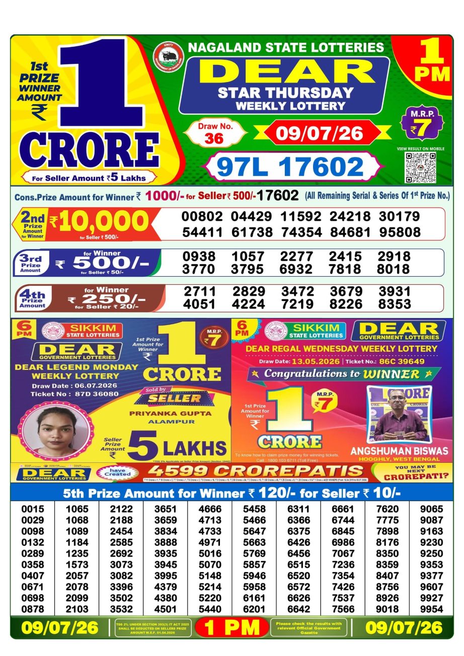 Dear Lottery Sambad Morning Result 09 07 26