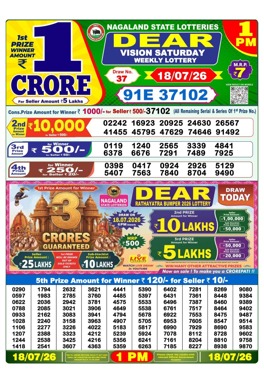 Dear Lottery Sambad Morning Result 18 07 26