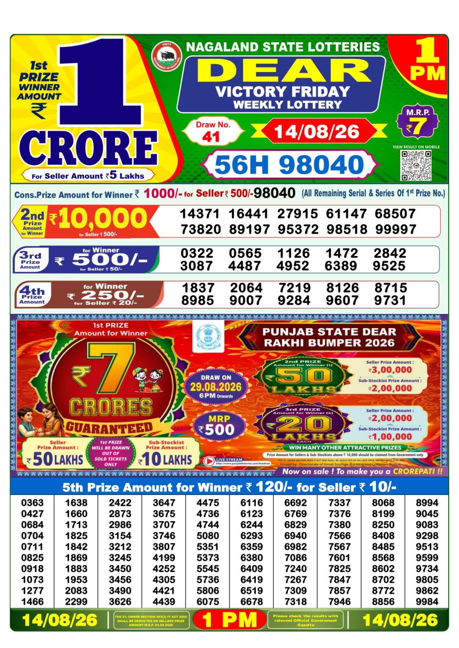 Dear Lottery Sambad Morning Result 14 08 26